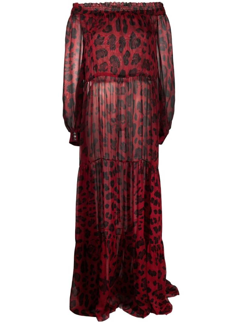 Philipp Plein leopard-print off-shoulder dress - Red von Philipp Plein