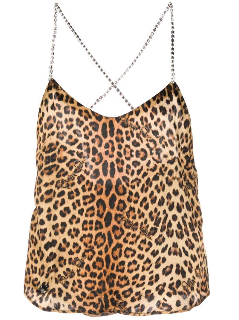 Philipp Plein leopard-print silk tank top - Brown von Philipp Plein