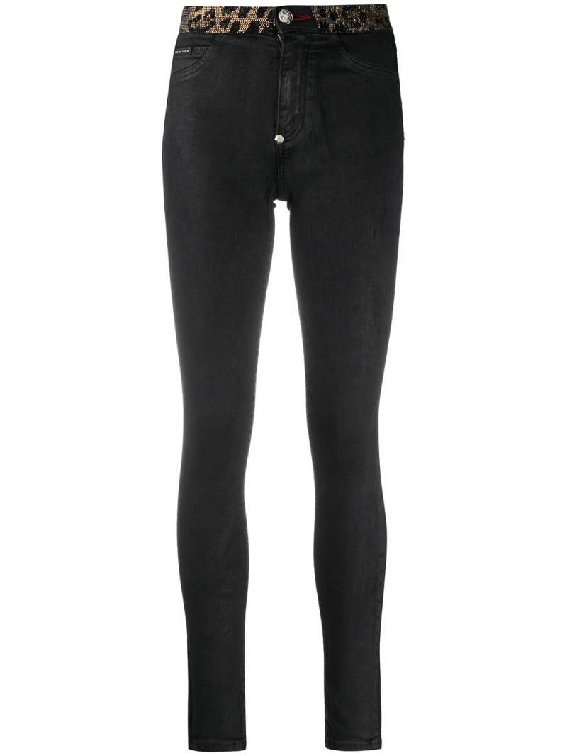 Philipp Plein leopard-trimmed skinny jeans - Black von Philipp Plein