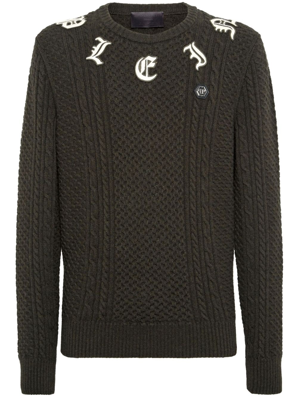 Philipp Plein logo-appliqué cable-knit jumper - Green von Philipp Plein