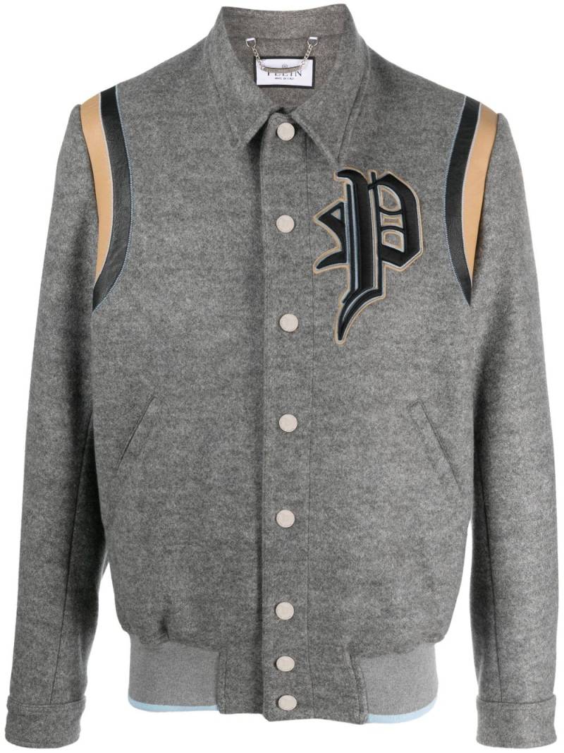 Philipp Plein logo-appliqué cotton bomber jacket - Grey von Philipp Plein