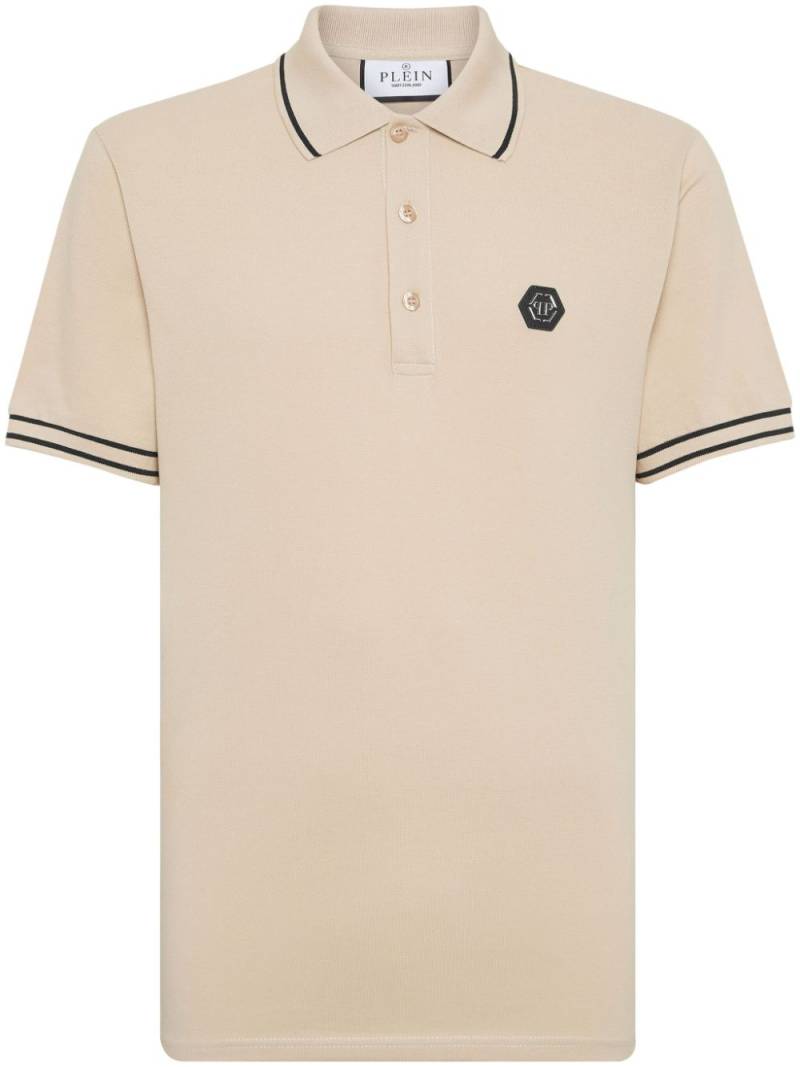 Philipp Plein logo-appliqué cotton polo shirt - Neutrals von Philipp Plein