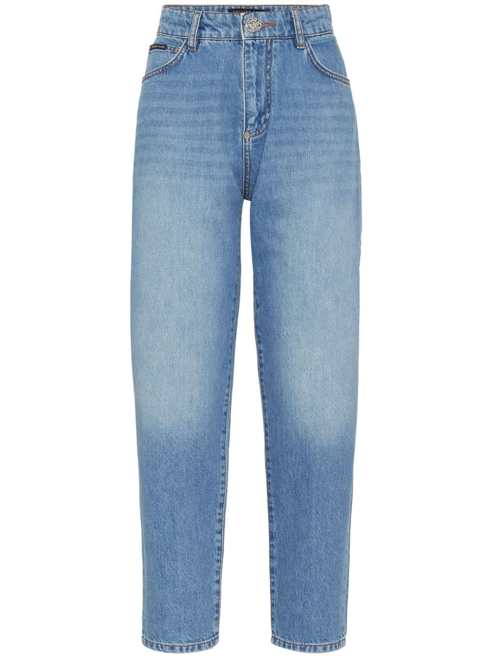 Philipp Plein logo-appliqué high-rise tapered jeans - Blue von Philipp Plein