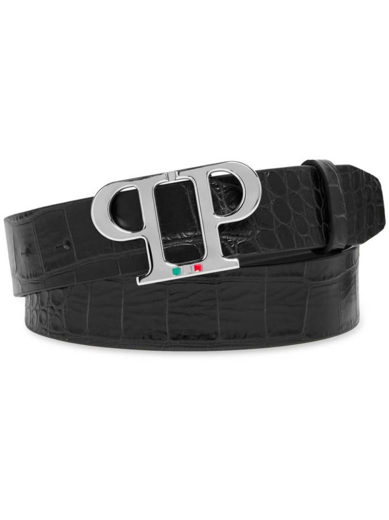 Philipp Plein logo-buckle crocodile-effect belt - Blue von Philipp Plein