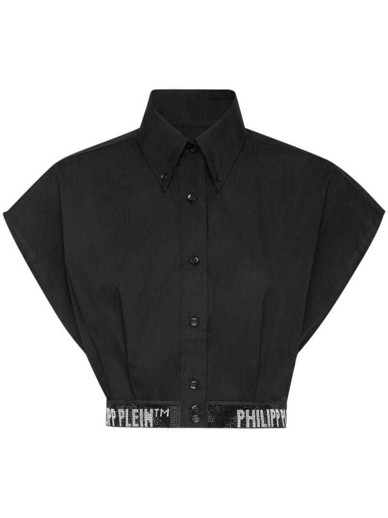 Philipp Plein logo-embellished cotton cropped shirt - Black von Philipp Plein