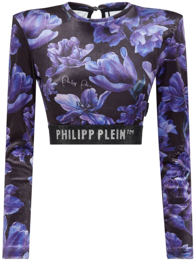 Philipp Plein logo-embellished floral-print top - Black von Philipp Plein