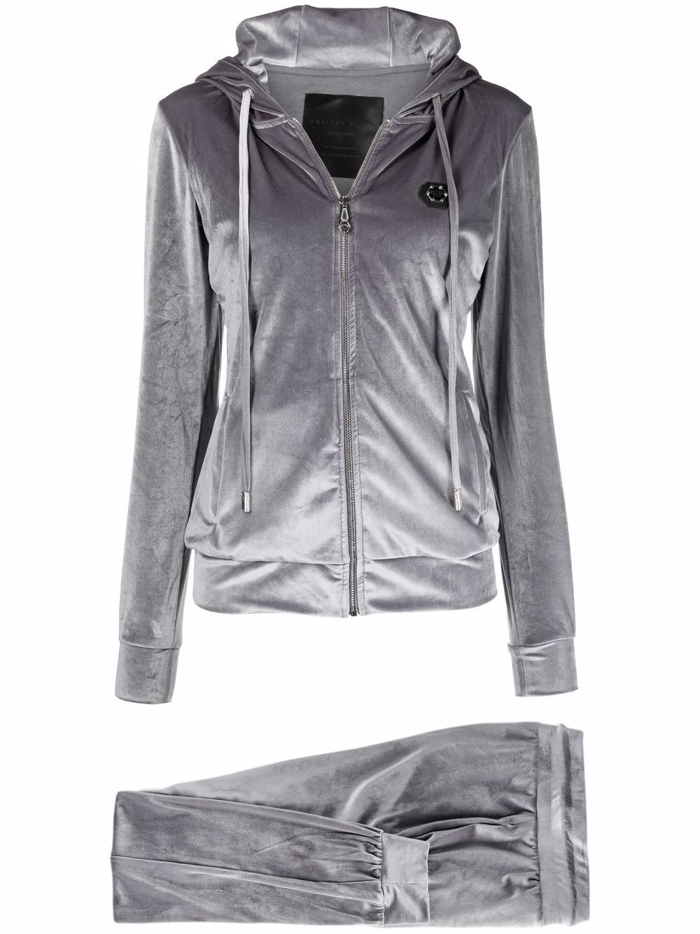 Philipp Plein logo-embellished velvet tracksuit - Grey von Philipp Plein