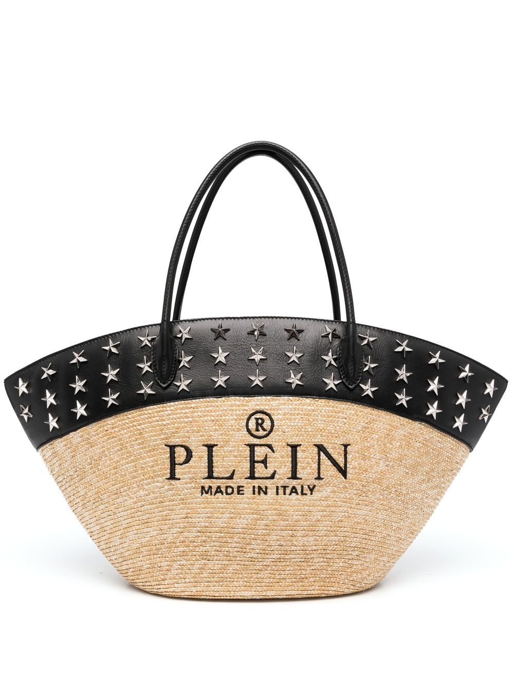 Philipp Plein logo-embroidered raffia tote bag - Neutrals von Philipp Plein