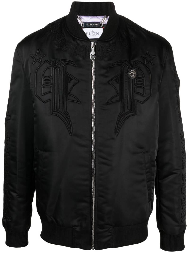 Philipp Plein logo-embroidered satin bomber jacket - Black von Philipp Plein