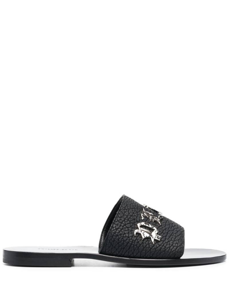 Philipp Plein logo-lettering leather slides - Black von Philipp Plein