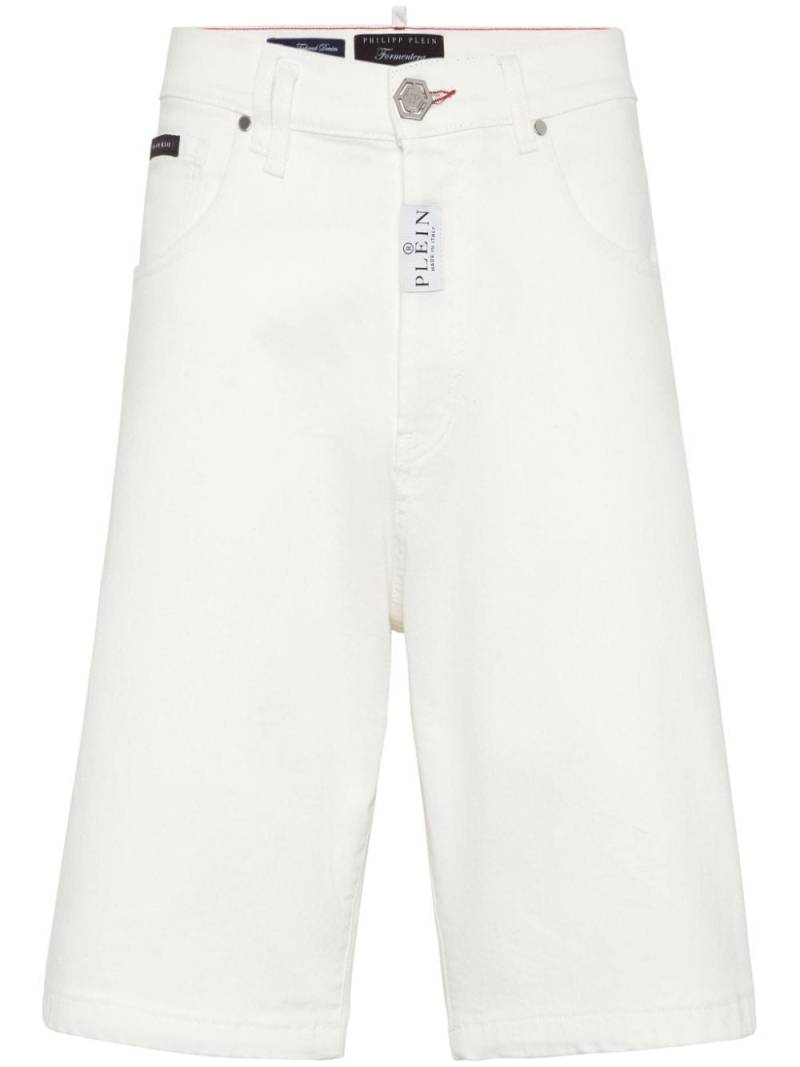 Philipp Plein logo-plaque denim shorts - White von Philipp Plein