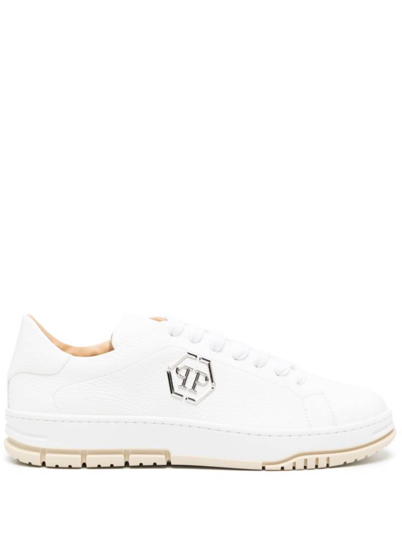 Philipp Plein logo-plaque pebbled leather sneakers - White von Philipp Plein