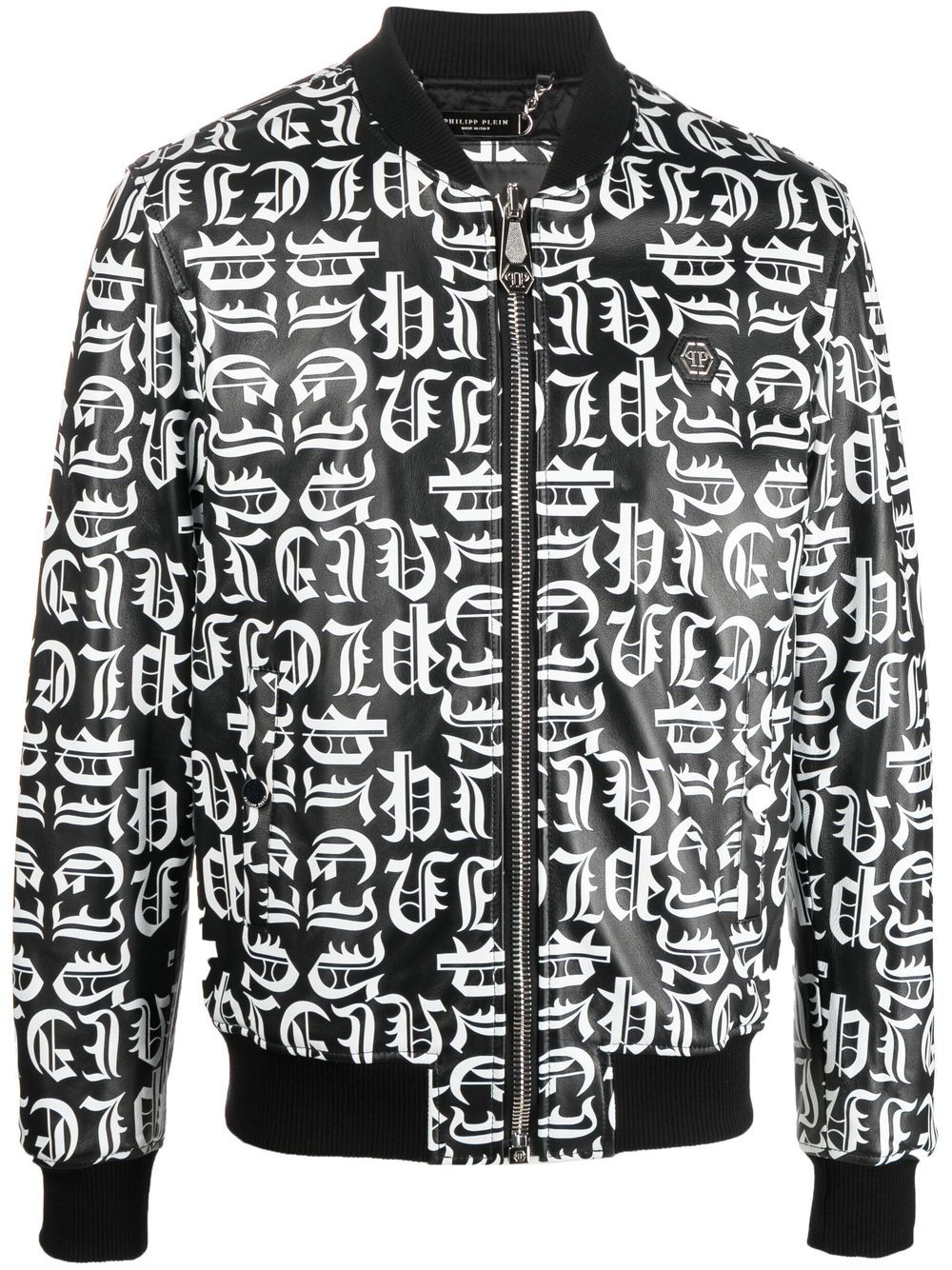 Philipp Plein logo-print leather bomber jacket - Black von Philipp Plein