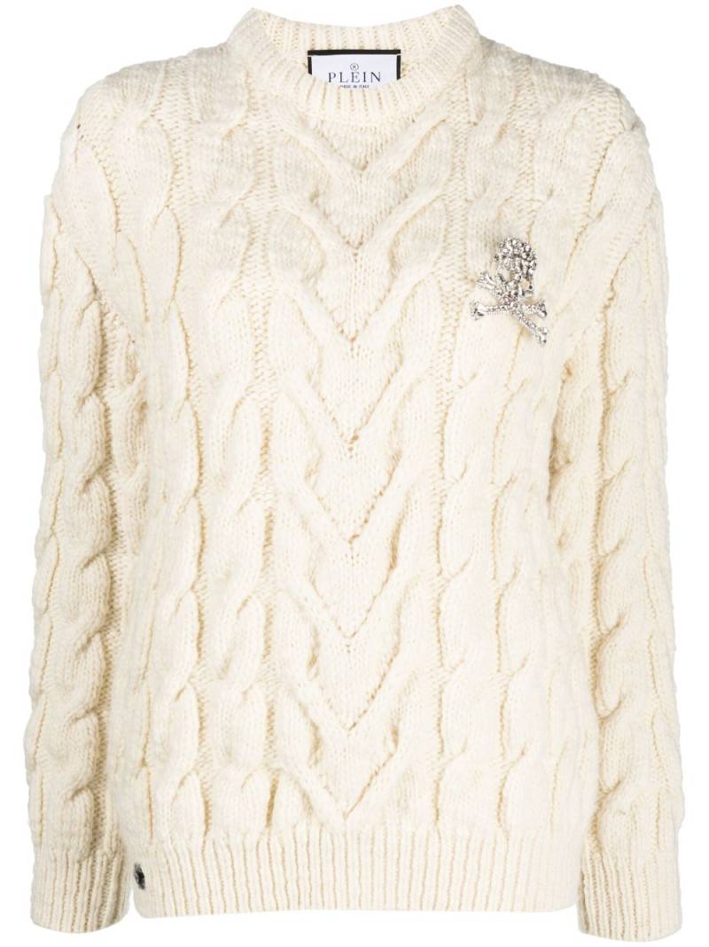 Philipp Plein long-sleeve cable-knit jumper - White von Philipp Plein