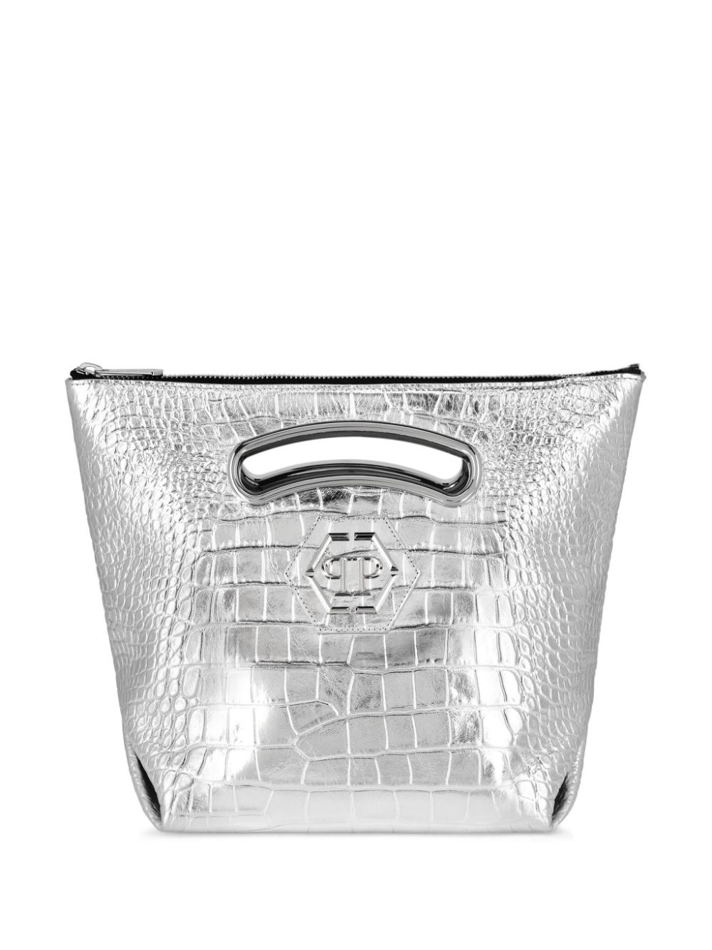 Philipp Plein medium crocodile-effect leather tote bag - Silver von Philipp Plein