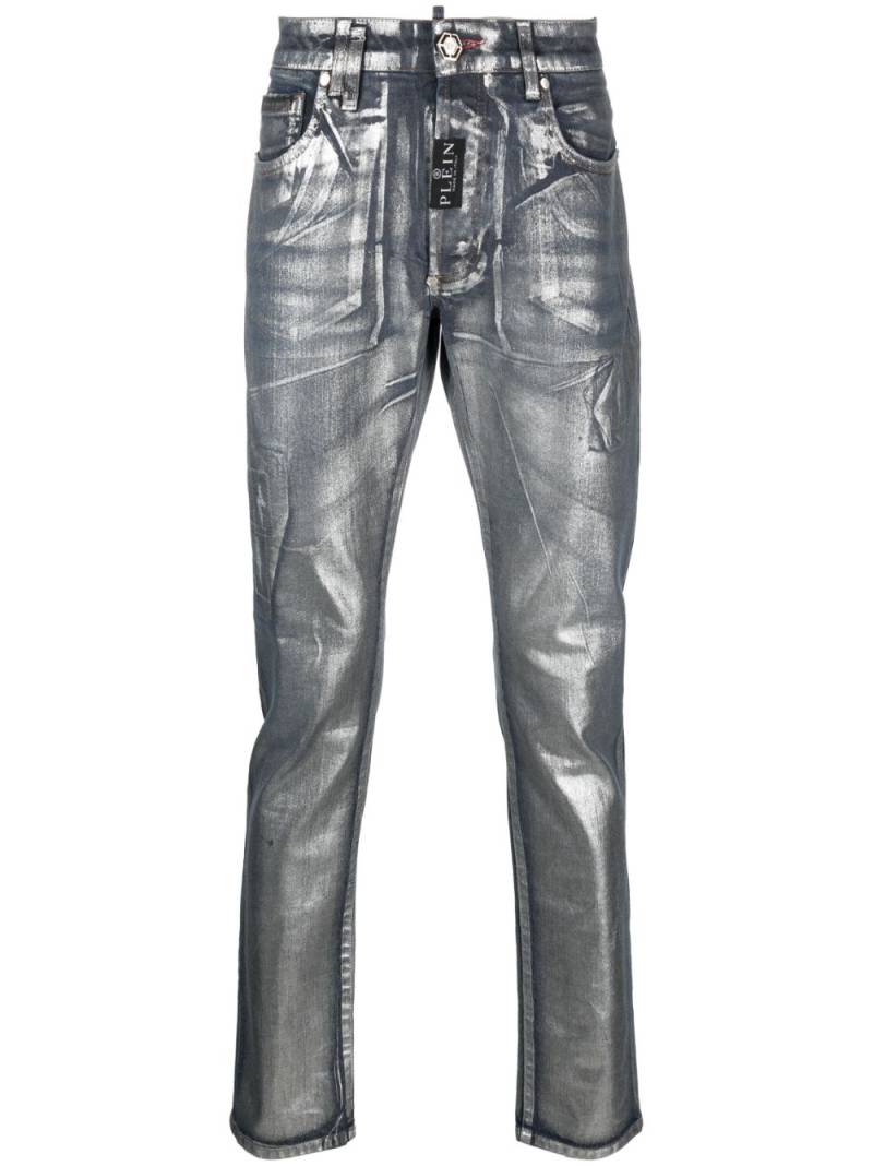 Philipp Plein metallic-effect straight-leg jeans - Blue von Philipp Plein