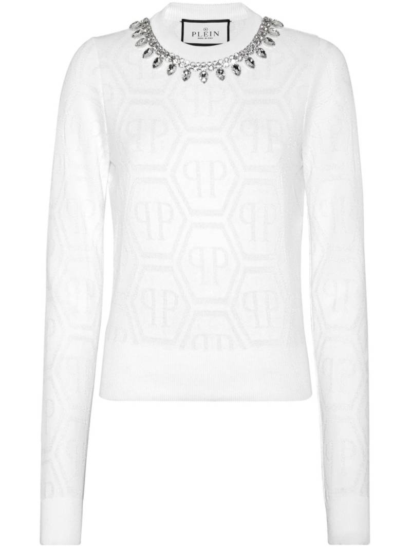 Philipp Plein monogram crystal-embellished jumper - White von Philipp Plein