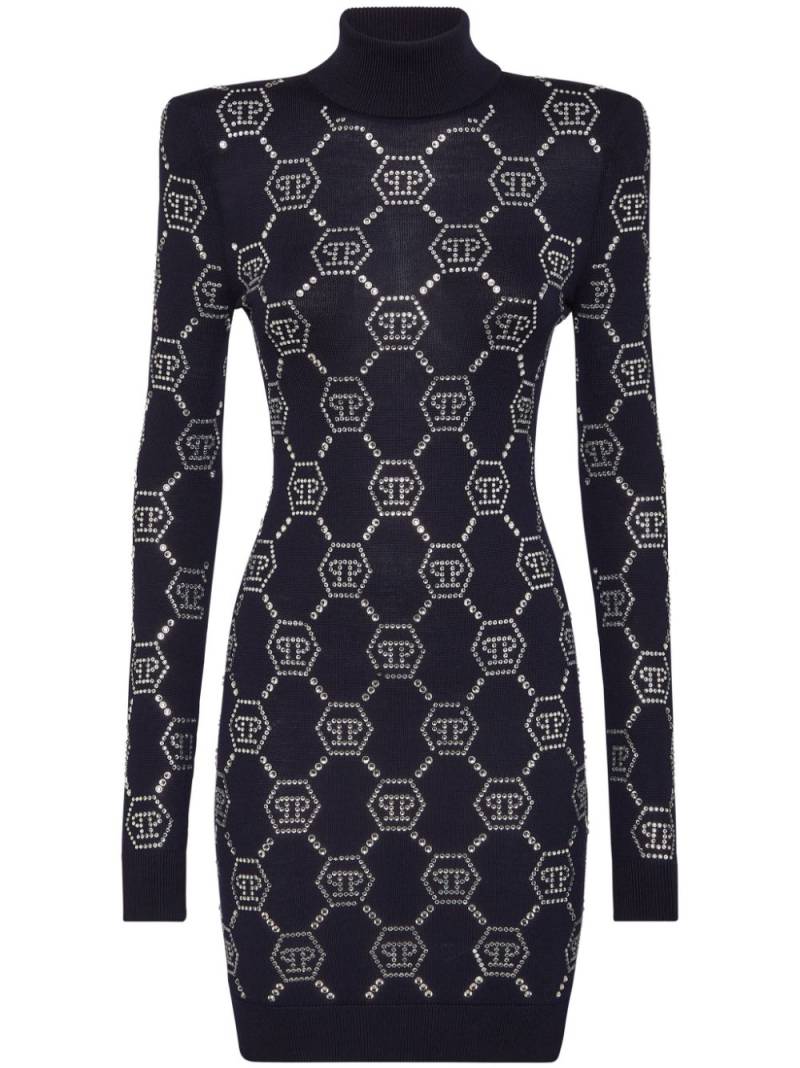 Philipp Plein monogram knitted mini dress - Blue von Philipp Plein