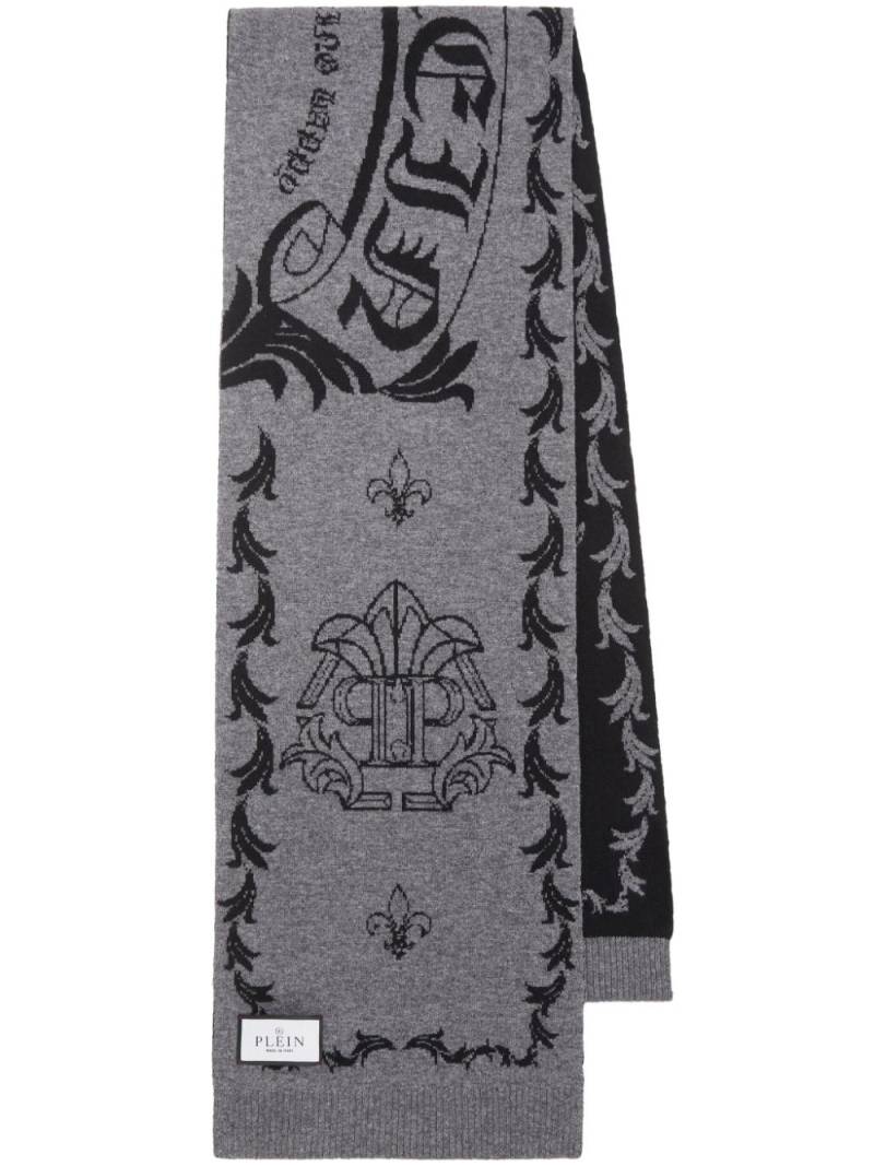 Philipp Plein monogram-motif merino scarf - Grey von Philipp Plein