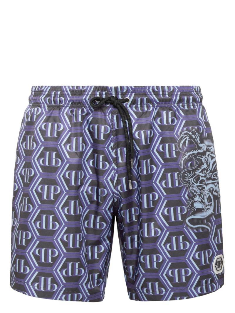 Philipp Plein monogram pattern swim shorts - Blue von Philipp Plein