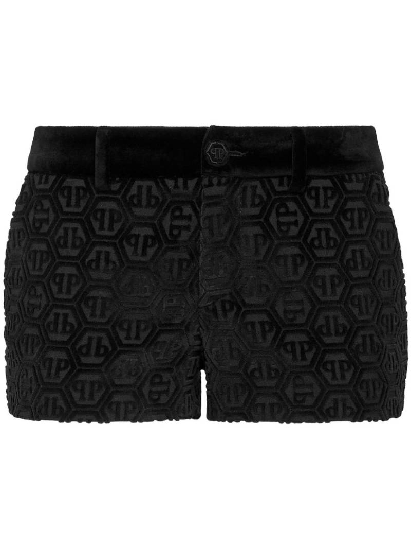 Philipp Plein monogram-pattern velvet mini shorts - Black von Philipp Plein