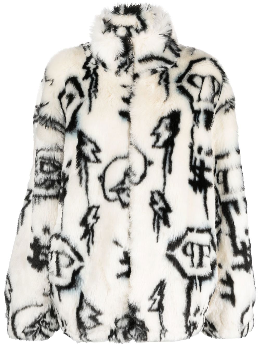 Philipp Plein monogram-print faux fur coat - White von Philipp Plein