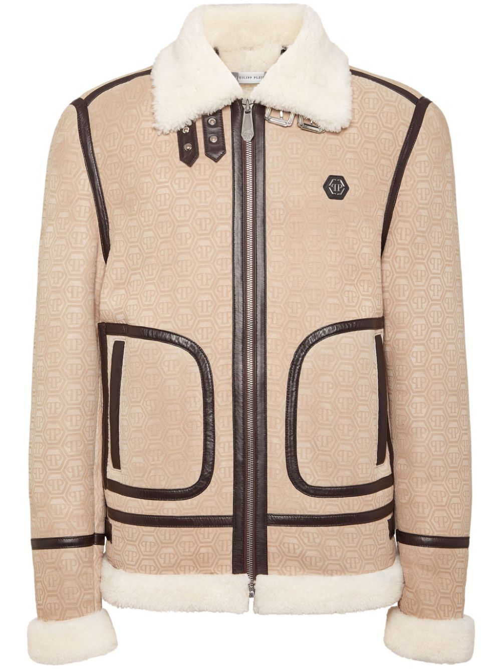 Philipp Plein monogram shearling jacket - Neutrals von Philipp Plein