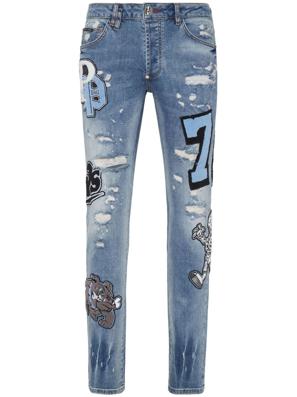 Philipp Plein patch-detail straight-leg jeans - Blue von Philipp Plein