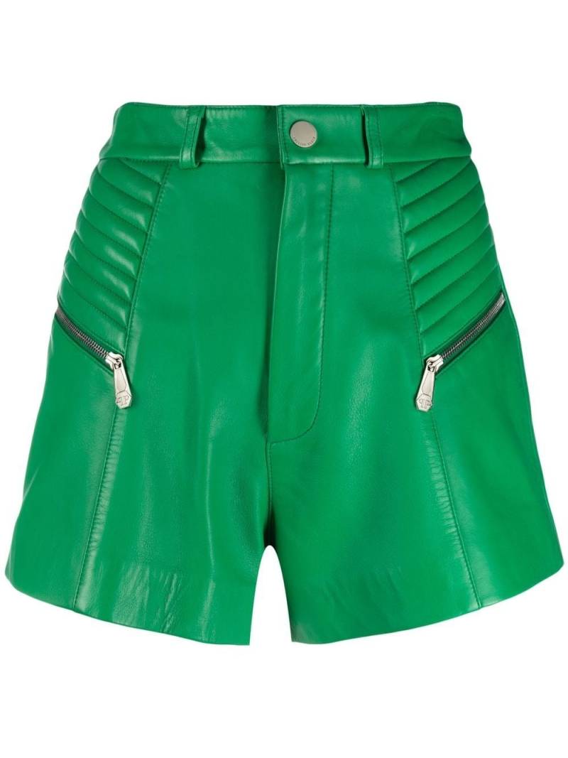 Philipp Plein ribbed high-waist leather shorts - Green von Philipp Plein