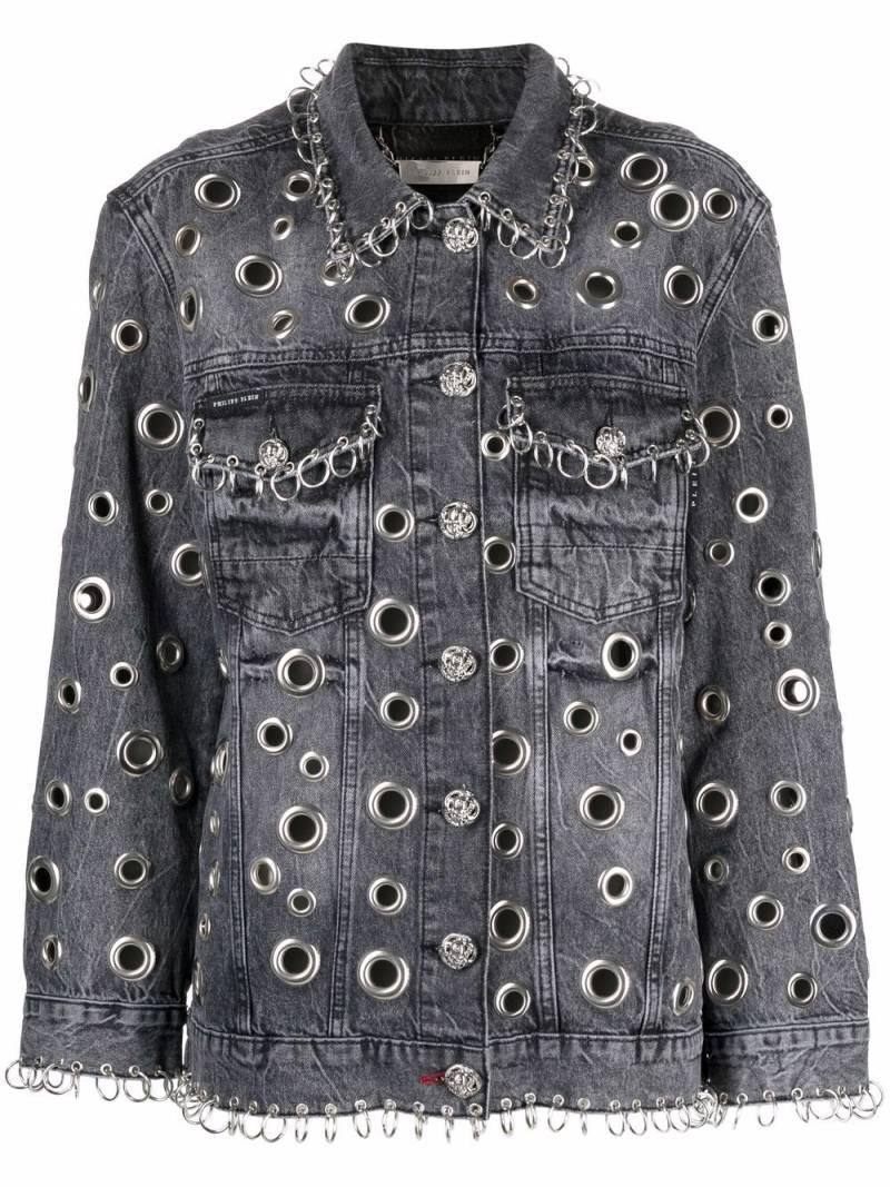 Philipp Plein ring-detail denim jacket - Grey von Philipp Plein