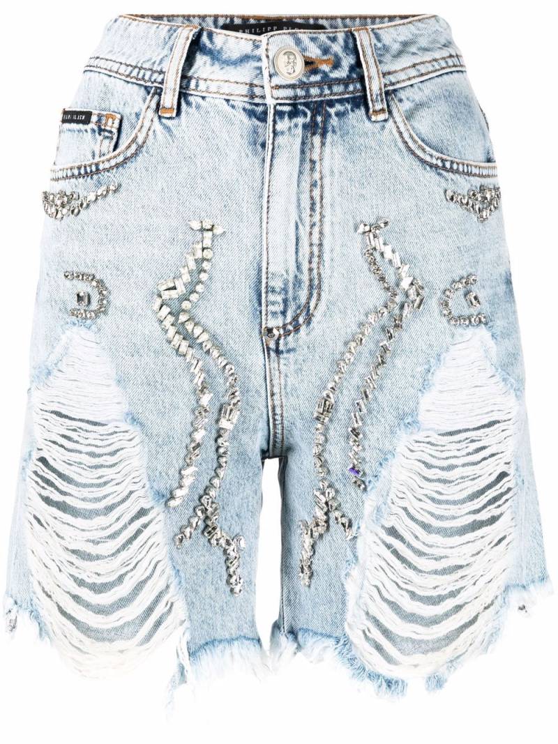 Philipp Plein ripped denim shorts - Blue von Philipp Plein