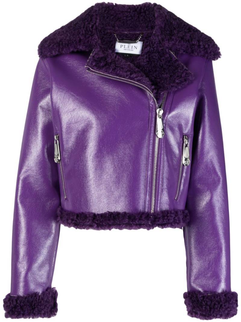 Philipp Plein faux shearling-trim biker jacket - Purple von Philipp Plein