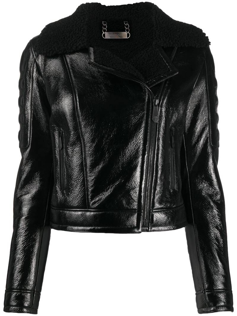 Philipp Plein shearling-trimmed moto jacket - Black von Philipp Plein