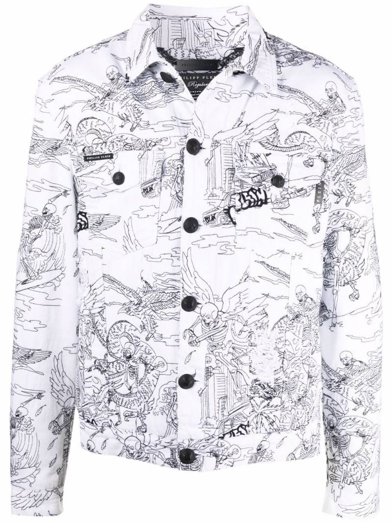 Philipp Plein skeleton-tattoo print denim jacket - White von Philipp Plein