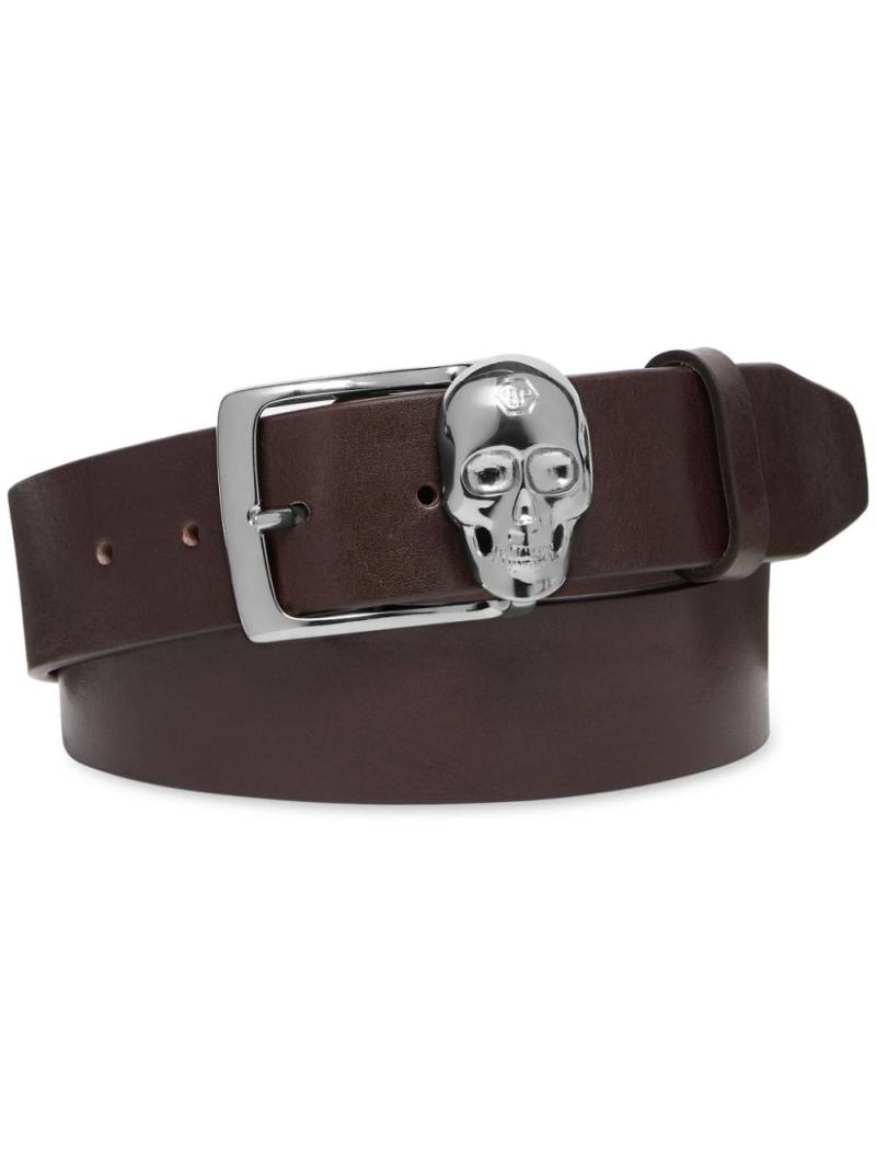 Philipp Plein skull-buckle leather belt - Brown von Philipp Plein