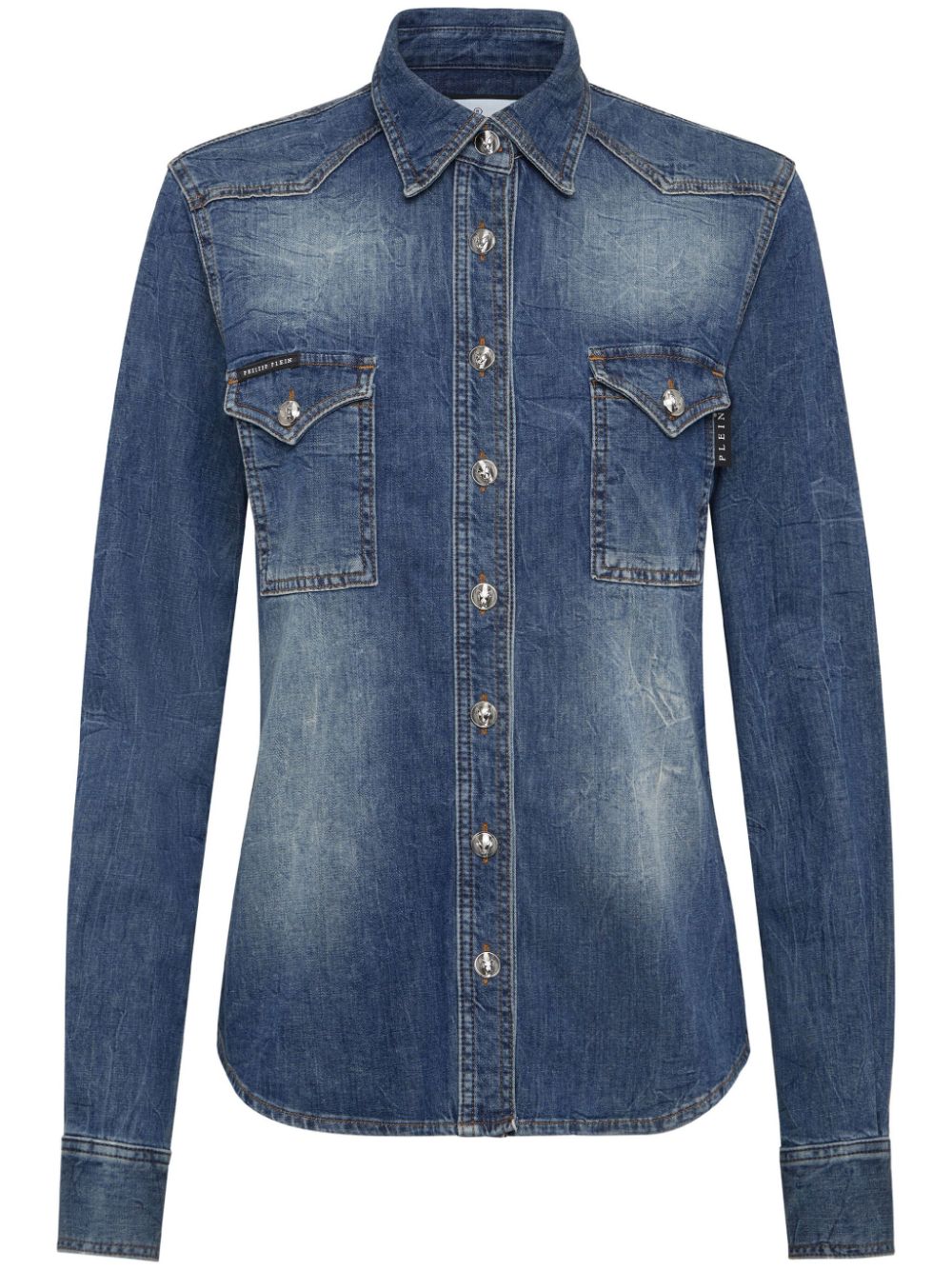 Philipp Plein skull-embellished denim shirt - Blue von Philipp Plein