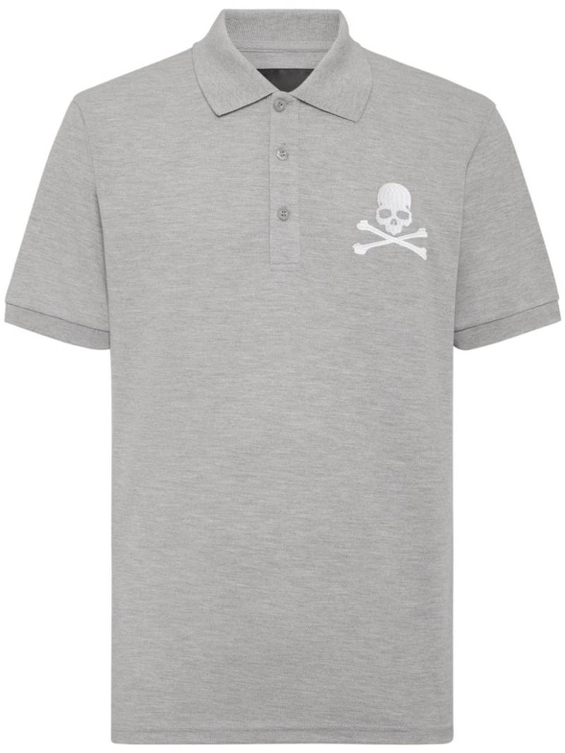 Philipp Plein skull-embroidered cotton polo shirt - Grey von Philipp Plein