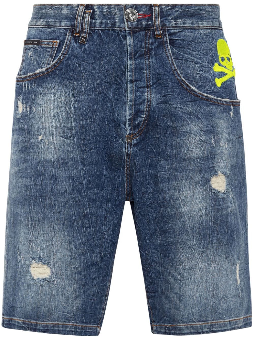 Philipp Plein skull-embroidered denim shorts - Blue von Philipp Plein