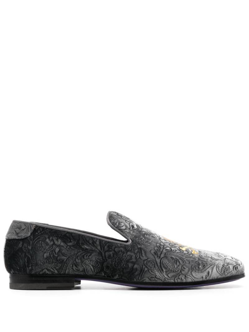 Philipp Plein skull-embroidered velvet loafers - Grey von Philipp Plein