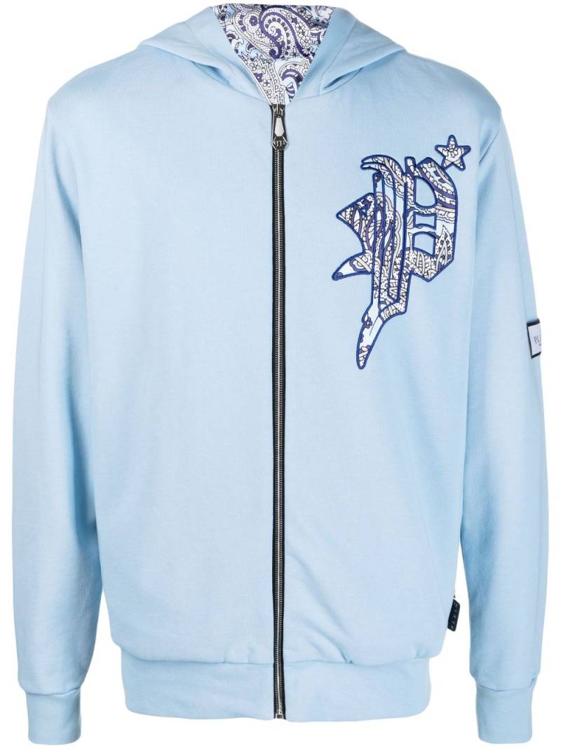 Philipp Plein skull-print satin-lined hoodie - Blue von Philipp Plein