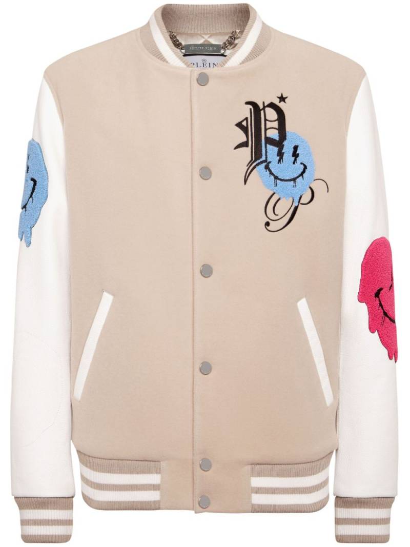 Philipp Plein smiley face-appliquéd bomber jacket - Neutrals von Philipp Plein