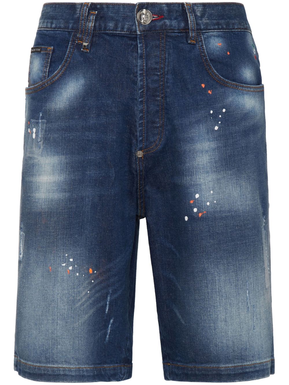 Philipp Plein splatter-print knee-length denim shorts - Blue von Philipp Plein