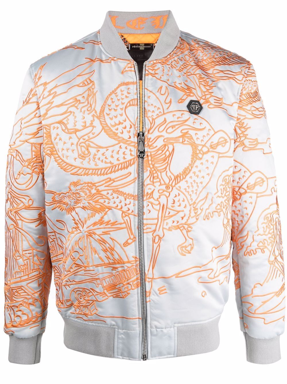 Philipp Plein tattoo-motif embroidered bomber jacket - Grey von Philipp Plein