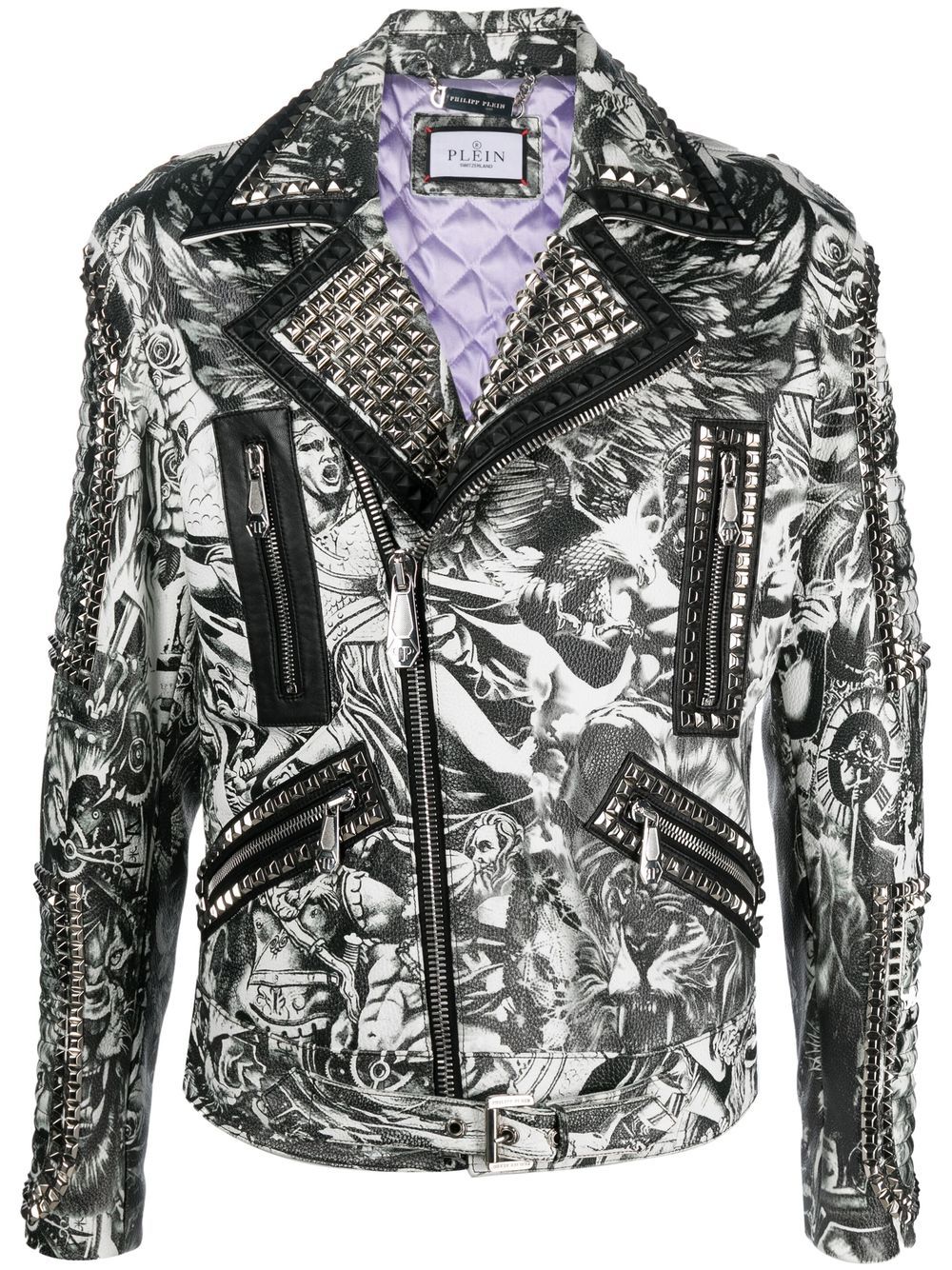 Philipp Plein tattoo-print biker jacket - White von Philipp Plein