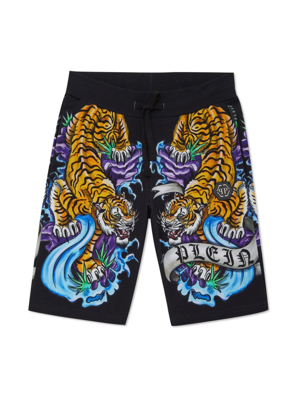 Philipp Plein Junior tattoo-print drawstring shorts - Black von Philipp Plein Junior