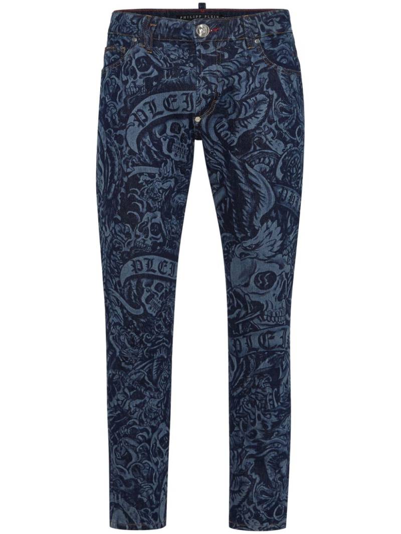 Philipp Plein tattoo-print skinny jeans - Blue von Philipp Plein