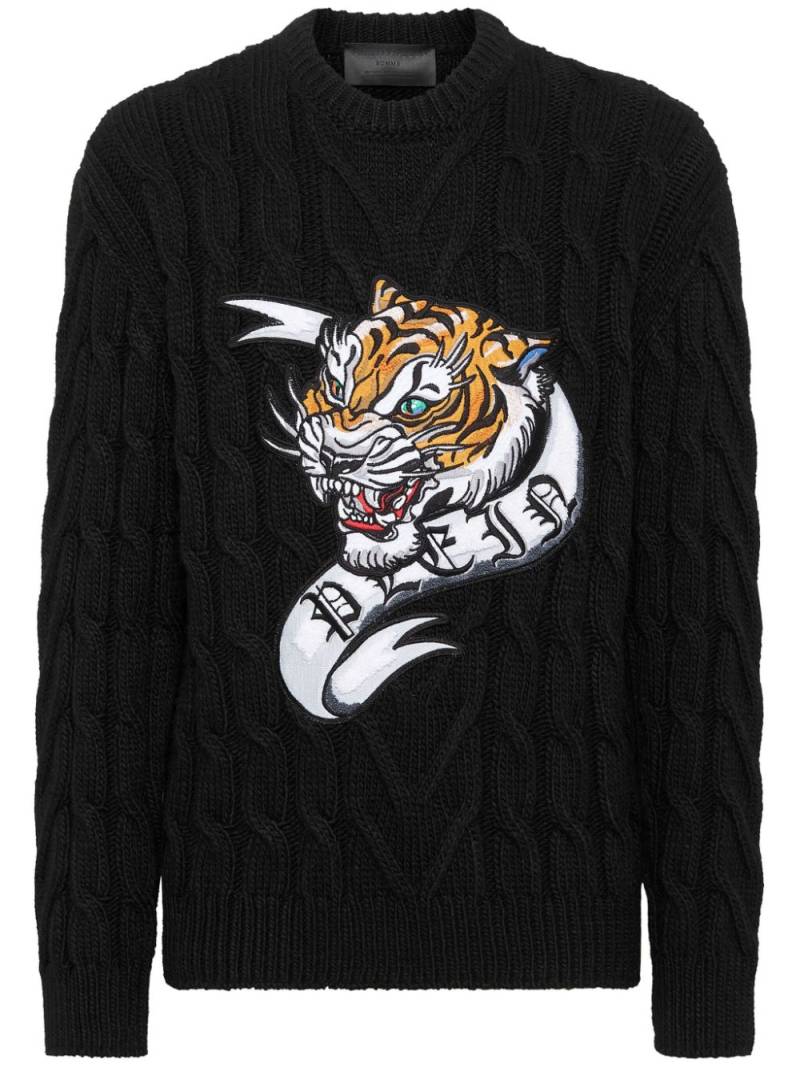 Philipp Plein tiger-appliqué wool jumper - Black von Philipp Plein