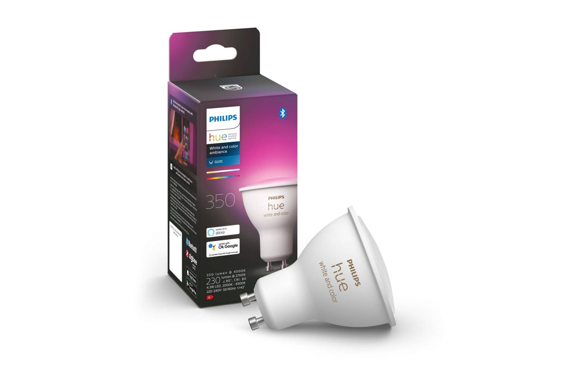 Philips Hue Spezialleuchtmittel »White & Color«, GU10, Farbwechsler-Neutralweiss-Tageslichtweiss-Kaltweiss-Warmweiss von Philips Hue