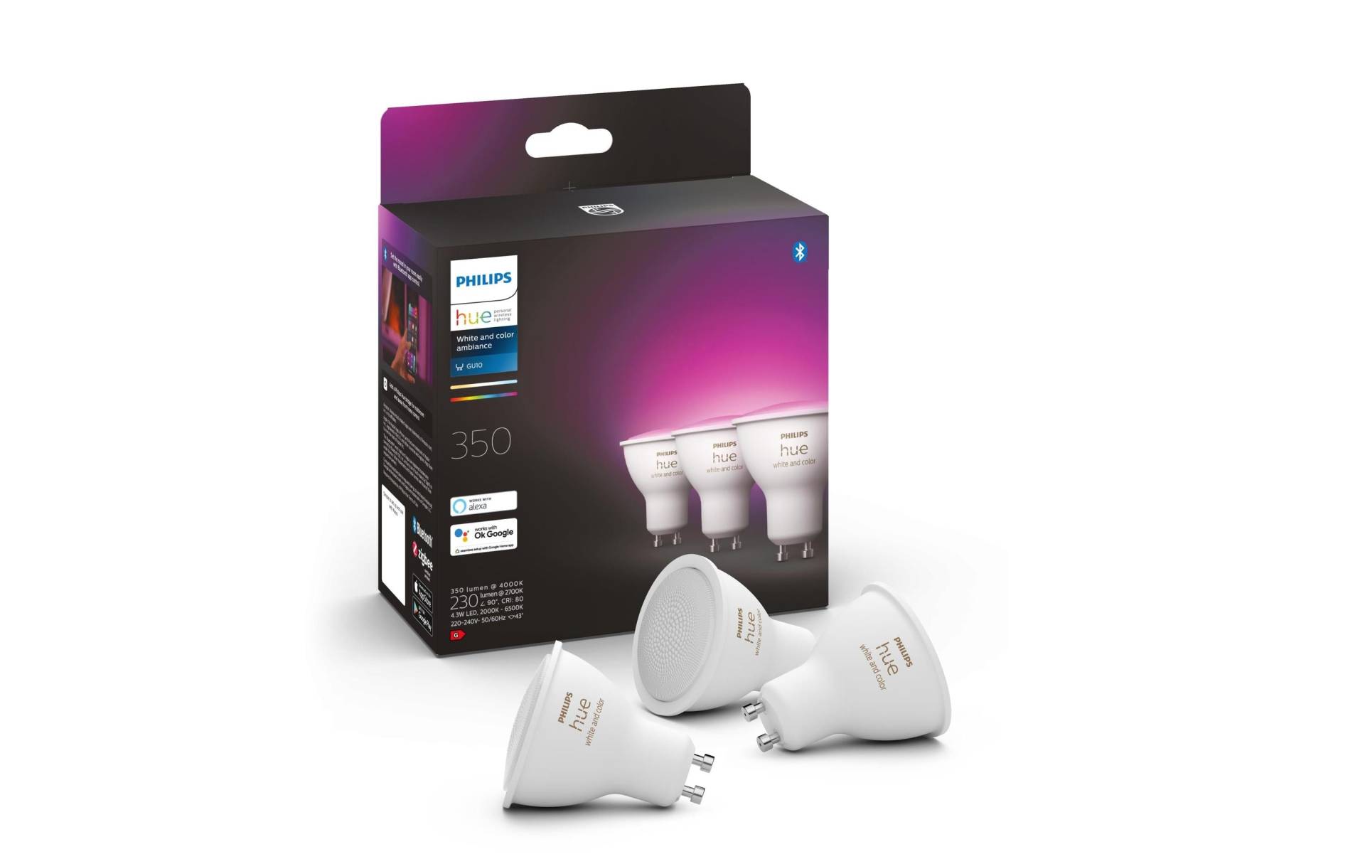 Philips Hue Spezialleuchtmittel »White & Color«, GU10, Farbwechsler-Neutralweiss-Tageslichtweiss-Kaltweiss-Warmweiss von Philips Hue