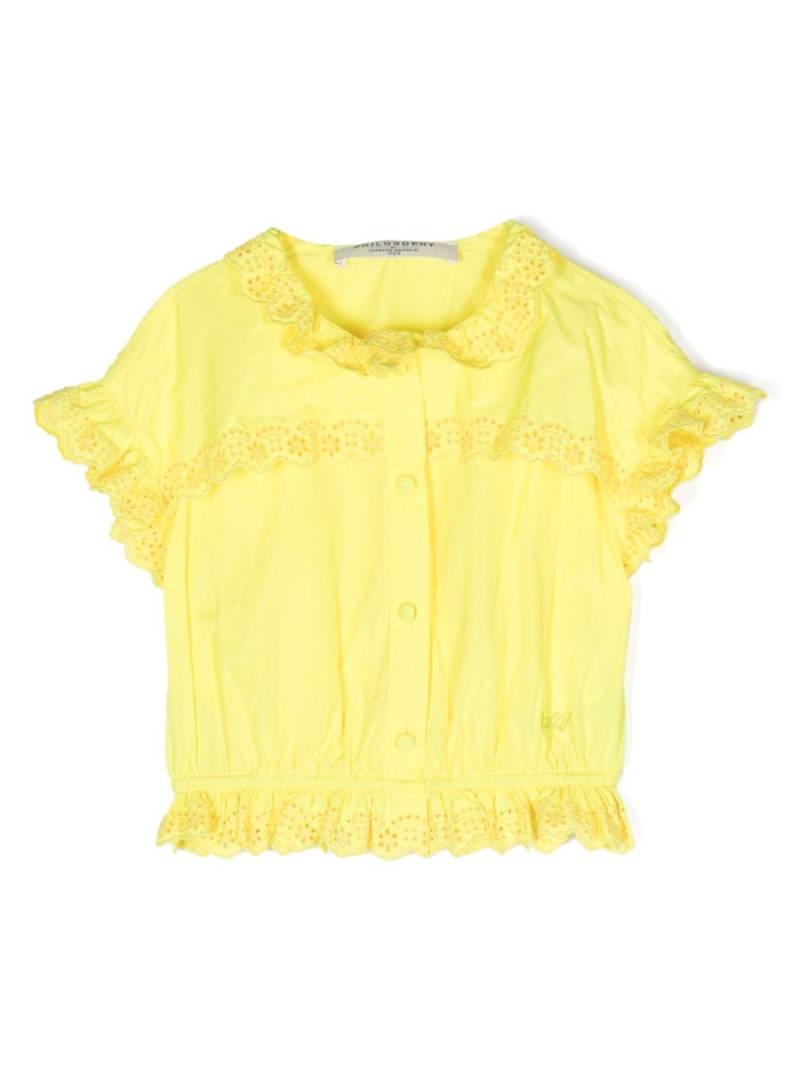 Philosophy Di Lorenzo Serafini Kids embroidered logo ruffled shirt - Yellow von Philosophy Di Lorenzo Serafini Kids